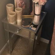 VINGLI Mirrored Nightstand with Drawer Silver Bedside Table