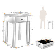 VINGLI Mirrored Nightstand with Drawer Silver Bedside Table