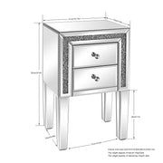 VINGLI Mirror Nightstand Glass End Table with 2 Drawer