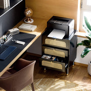 VINGLI Rattn Nightstand 3 Drawer Bed Side Table with Charging Station