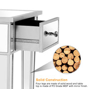 VINGLI Mirrored Nightstand with Drawer Silver Bedside Table