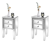 VINGLI Mirror Nightstand Glass End Table with 2 Drawer