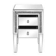 VINGLI Mirror Nightstand Glass End Table with 2 Drawer