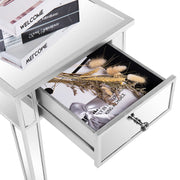 VINGLI Mirrored Nightstand with Drawer Silver Bedside Table