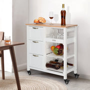 VINGLI Kitchen Island with Storage on Wheels with 3 Tier Drawers Rolling Kitchen Cart White/Black