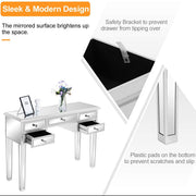 VINGLI Mirrored Vanity Desk with 5-Drawers