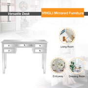 VINGLI Mirrored Vanity Desk with 5-Drawers