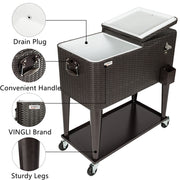 VINGLI 80 Quart Patio Rolling Cooler Cart Portable Ice Chest