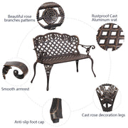 VINGLI 42.5 Inch Patio Garden Bench Outdoor Metal Rose Loveseat Bronze/Black