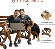 VINGLI Rustic Wooden Wagon Wheel Bench 2-Person Seat Bench