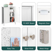 VINGLI Modern Bathroom Floor Storage Cabinet with Adjustable Shelf and Double Door Organizer Cabinet White
