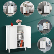 VINGLI Modern Bathroom Floor Storage Cabinet with Adjustable Shelf and Double Door Organizer Cabinet White
